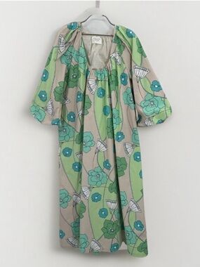 Floral Green Midi Dress with Elastic Scoop Neck